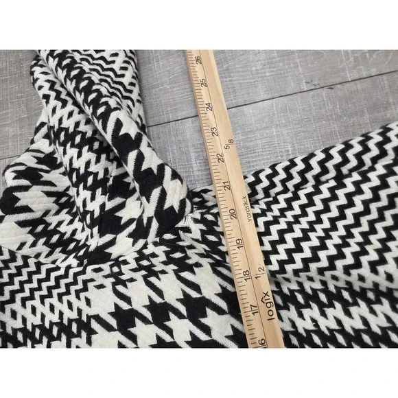 Zara Coat Womens Small Black White Houndstooth Wool Blend Long Tweed Overcoat - Picture 11 of 15